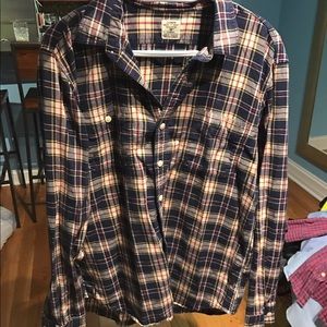 J Crew Plaid Flannel Button Down Navy Cream Red