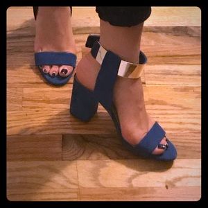 Blue suede Zara block heels