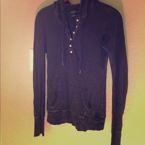 Hooded knit thermal Quarter button down