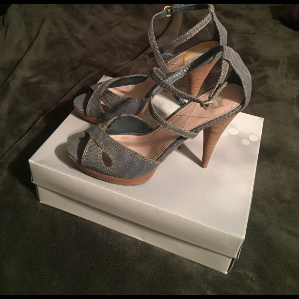 Denim high heel sandals