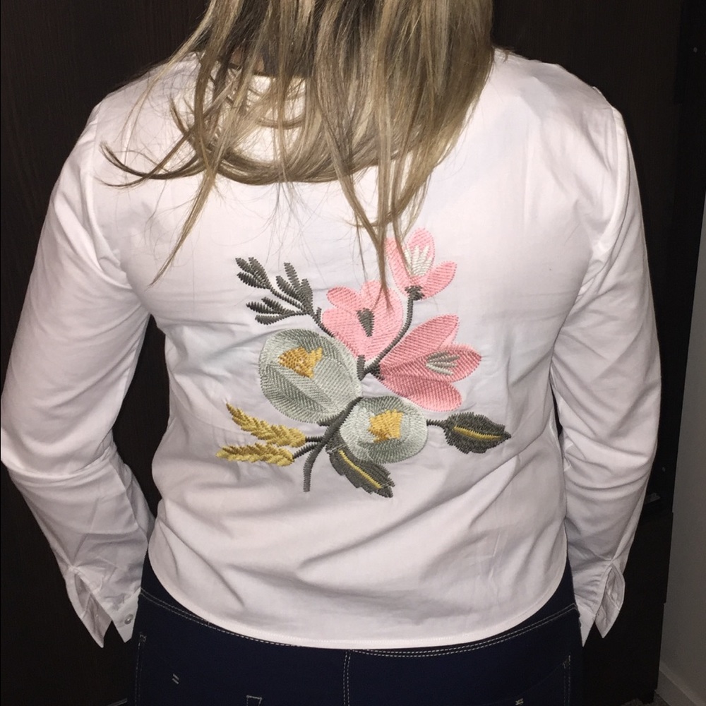 Zara white shirt with floral back medium and large