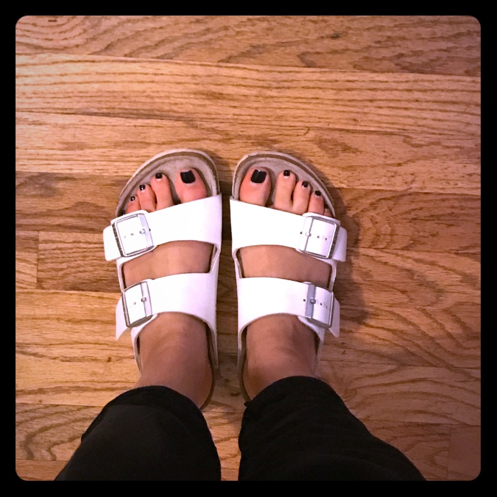 Birkenstocks white leather sandals