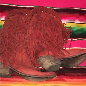 Liberty Black red fringe boots