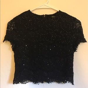 Black sequined cropped blouse