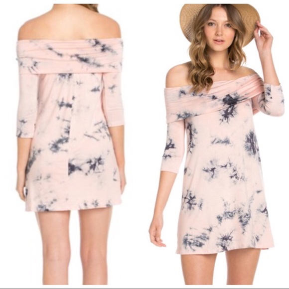 HOST PICK❤ Off The Shoulder Pink Tie-Dye Dress - Picture 2 of 4