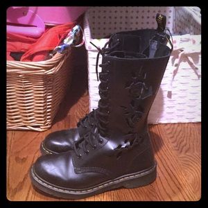Black High Doc Martens with rose cut outs