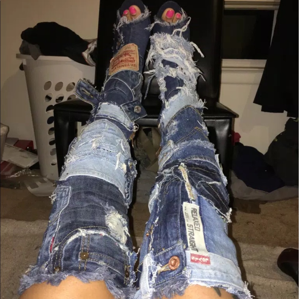 DENIM THIGH HIGH BOOTS