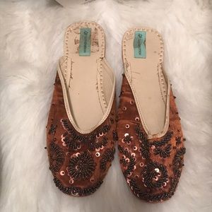 Brown beaded slippers