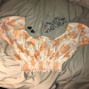 Vintage Peasant Floral Crop Top 70s Style