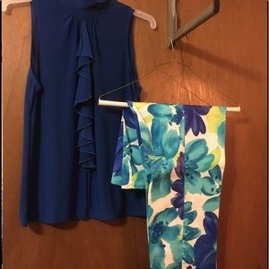 Capri's and a Blue ruffled top
