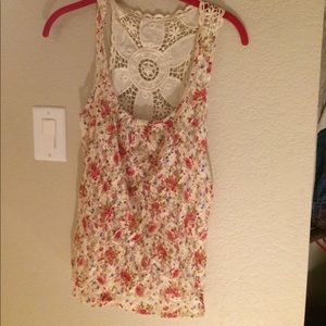 Printed lace knit tank