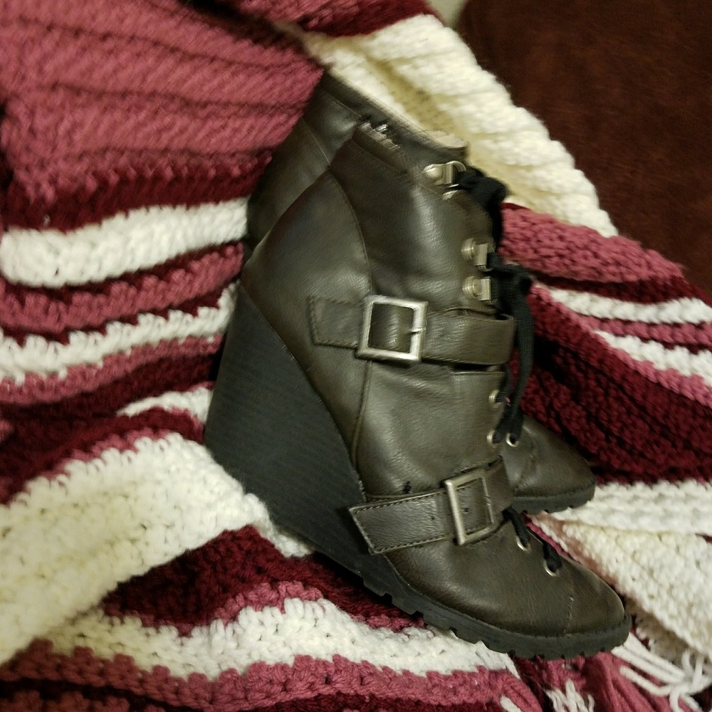 Dark brown faux leather boots