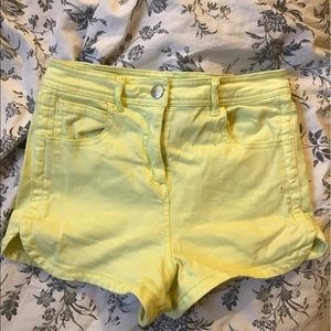 High waisted denim neon shorts