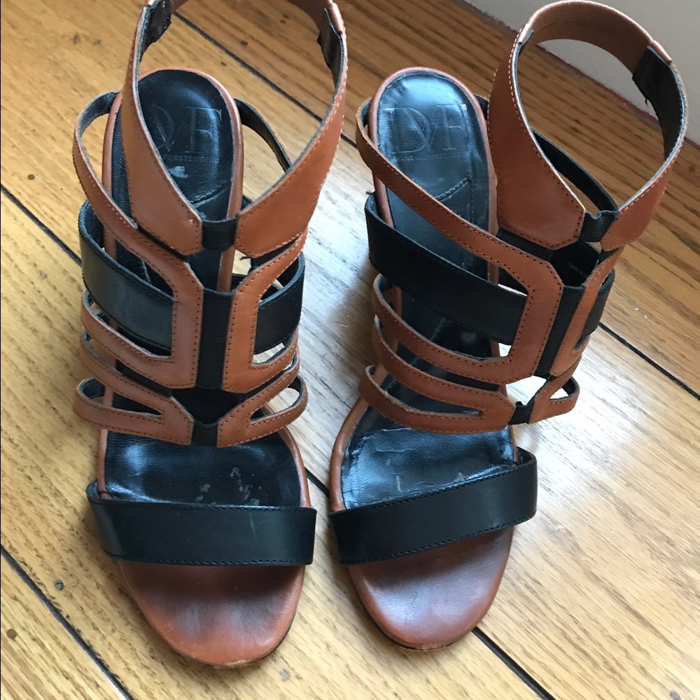 Dvf Wedges, Black And Tan Color Block. - image 1