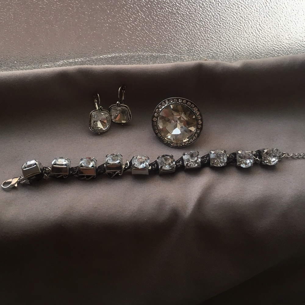 Earrings, stretchy band ring, & matching bracelet