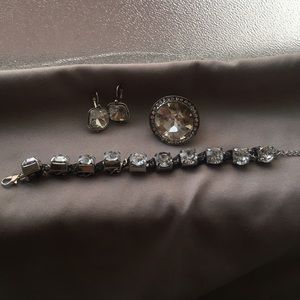 Earrings, stretchy band ring, & matching bracelet