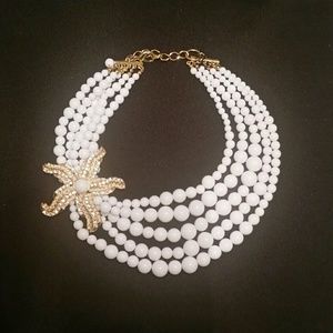 Brand New White 5 String Pearl Starfish Necklace