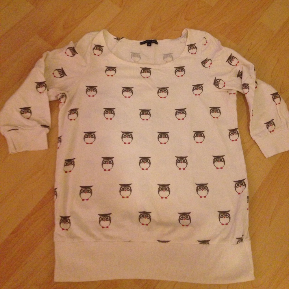 Owl print three-quarter sleeve shirt