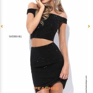 Black off shoulder two piece dress