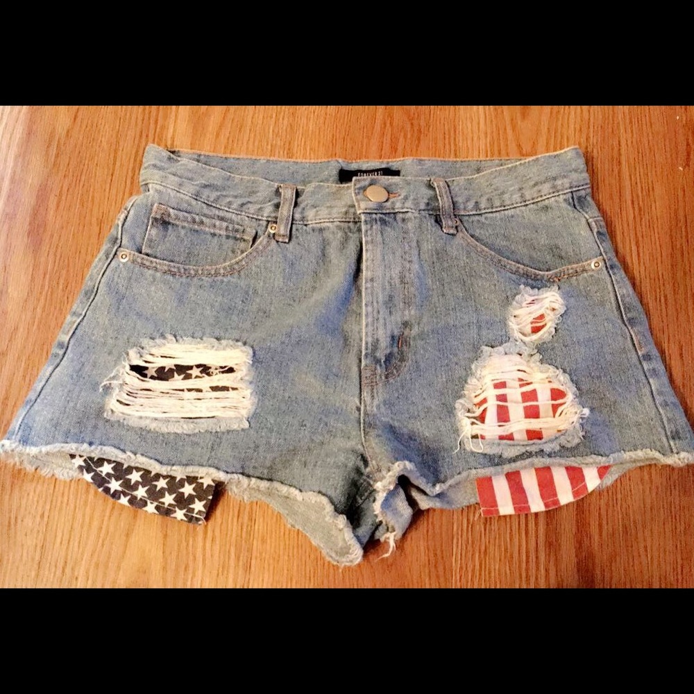 American Flag Jean Shorts