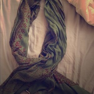 Green and red print scarf