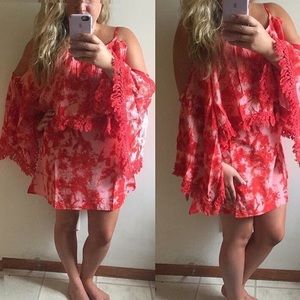 Red Tie Dye Fringe Dress