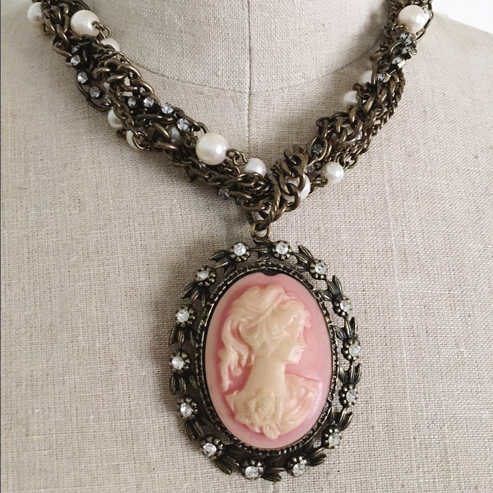 Pink cameo necklace