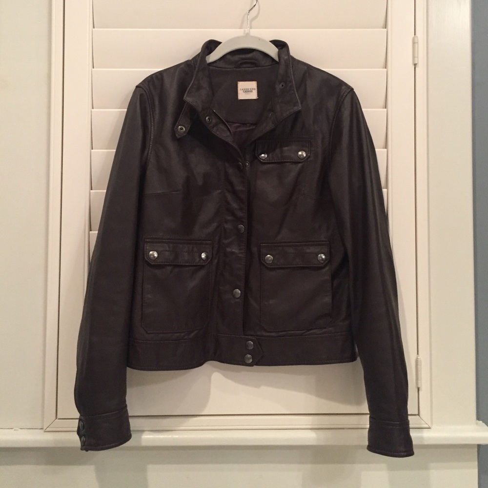 Lands End Canvas brown leather jacket, size XS