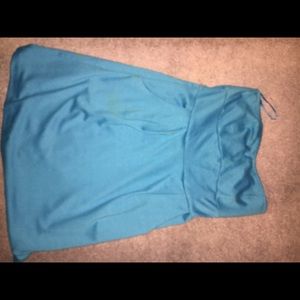 Strapless blue mini dress