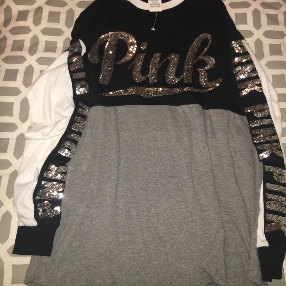 Black, white, and grey sequin pink long sleeve