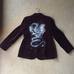 Burgundy Velvet Sequined Dragon Blazer