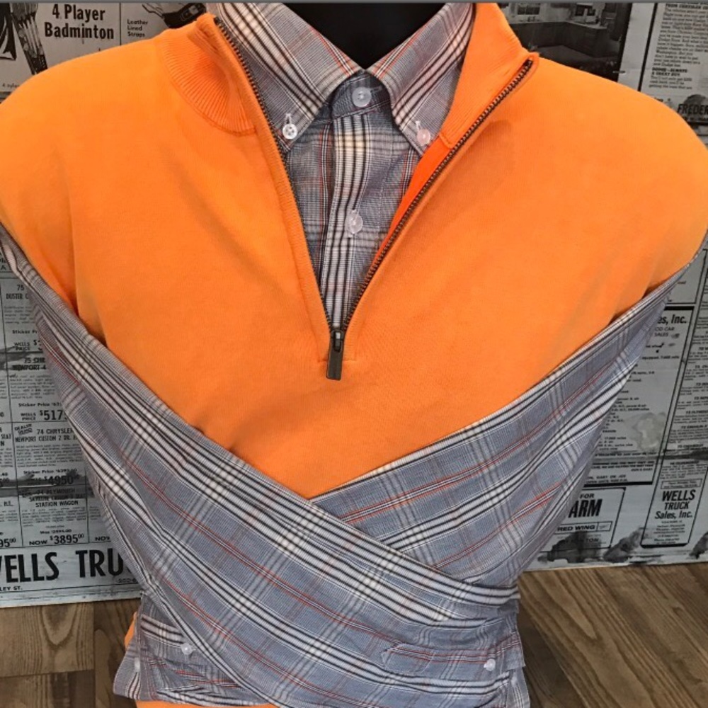 Vintage wash sweater vest and long sleeve combo.