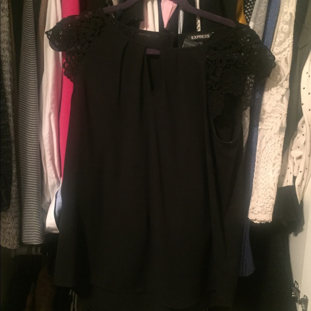 Brand new black top with lace sleeves
