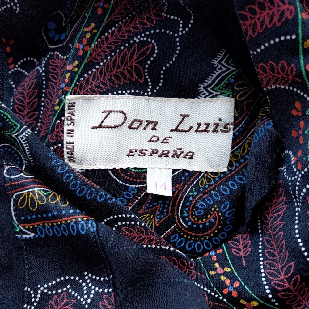 Vintage 1970s Don Luis Spanish Sheer Sleeve Paisley Flamenco Maxi Dress S M - Picture 6 of 6