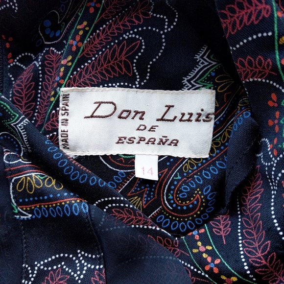 Vintage 1970s Don Luis Spanish Sheer Sleeve Paisley Flamenco Maxi Dress S M - Picture 6 of 6