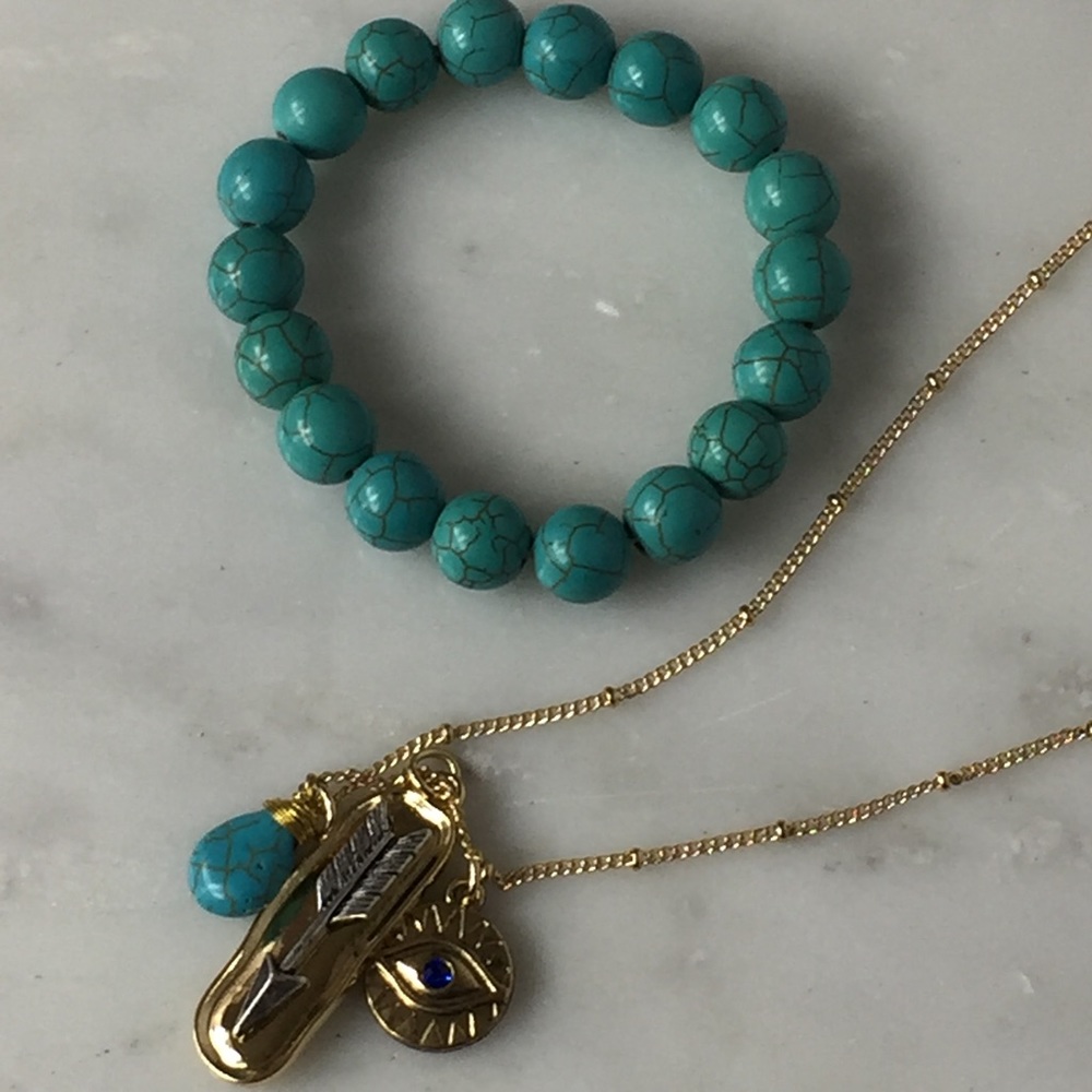 Charm Necklace and Bead Stretch Bracelet - Picture 1 of 7