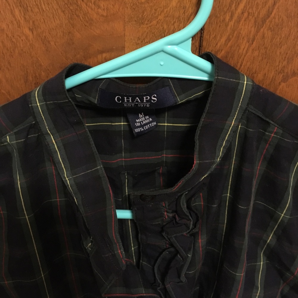 Ruffle front navy checkered button down shirt - Picture 4 of 5