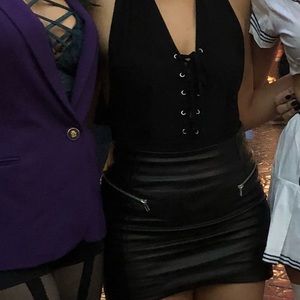 Leather skirt with silver accents