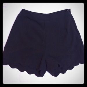 High waisted black scalloped shorts