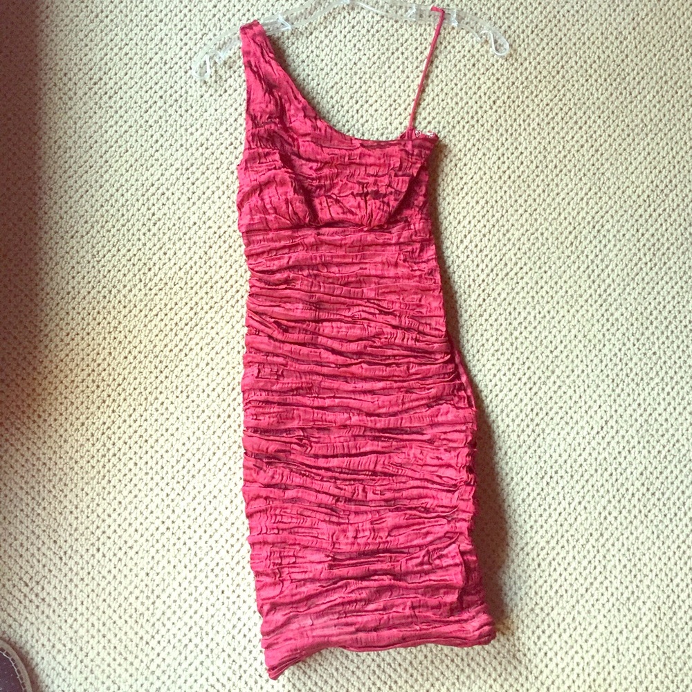 Nicole Miller Sexy Red Metallic Ruched Dress