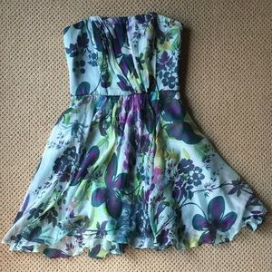 ABS by Allen Schwartz Floral Blue Strapless Dress
