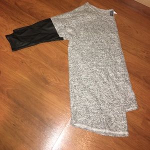 Gray Sweater with Leather Sleeves