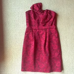 ABS Red Floral Cocktail Dress with Bow Detail
