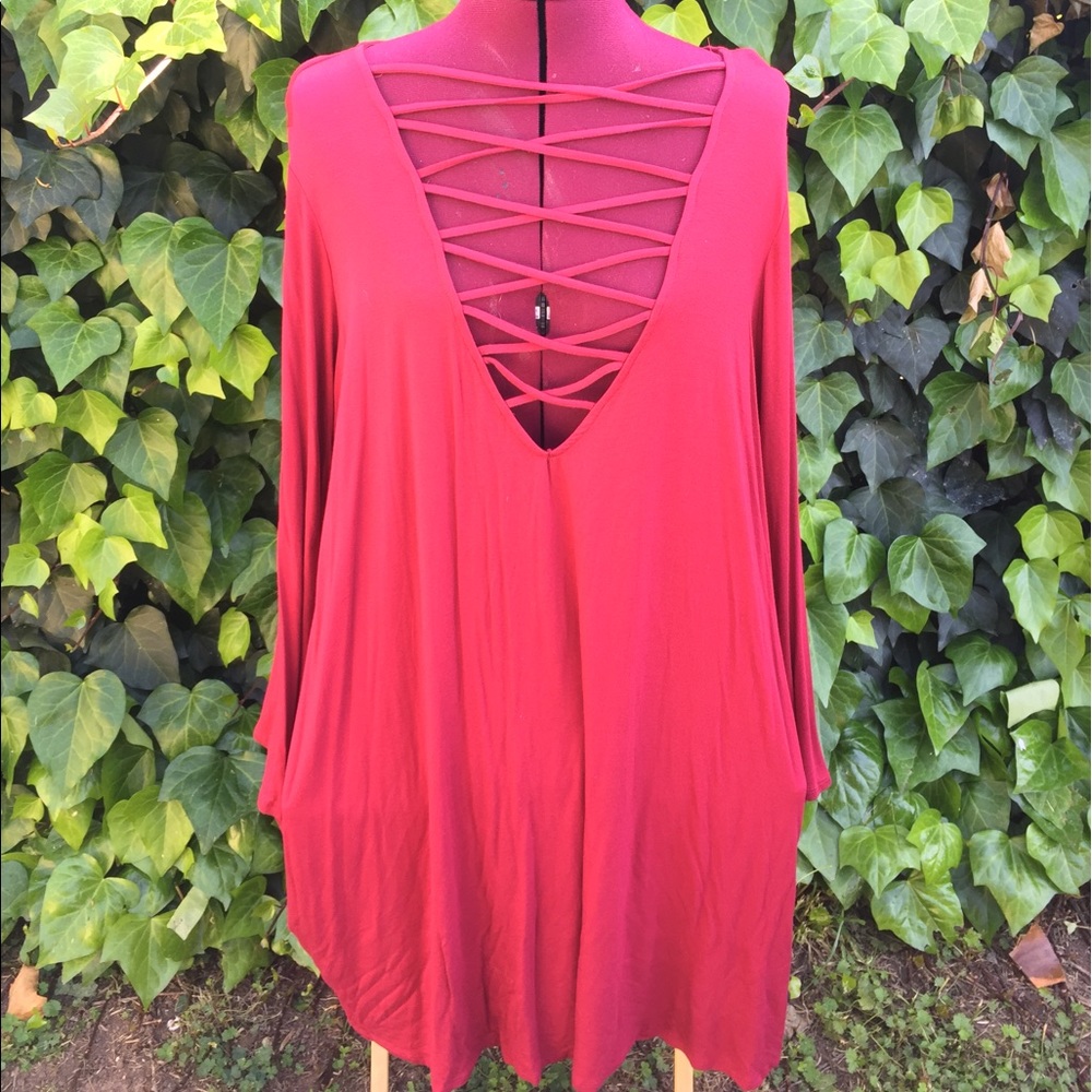 Plus size red lace me up dress