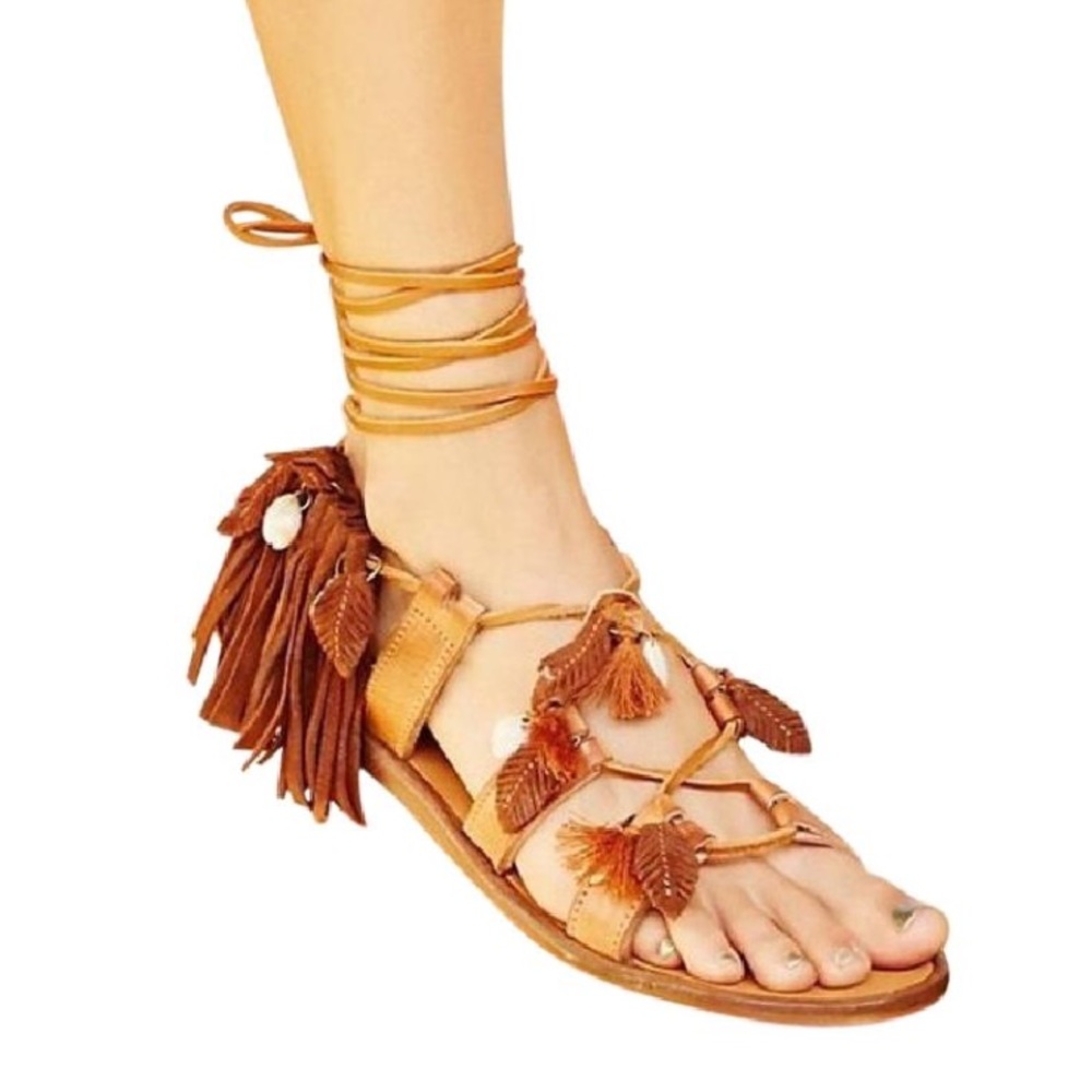 Free People Brown Suede Wind Swept LaceUp Sandals