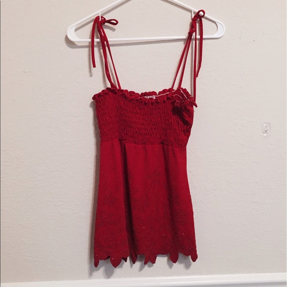 SOLD Red Floral Beaded Tank - Picture 2 of 7