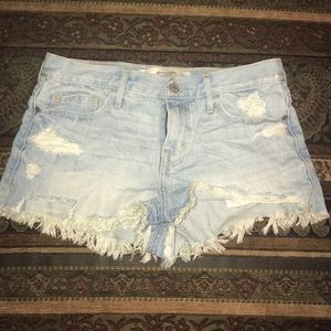 Light wash Abercrombie & Fitch cutoff denim shorts