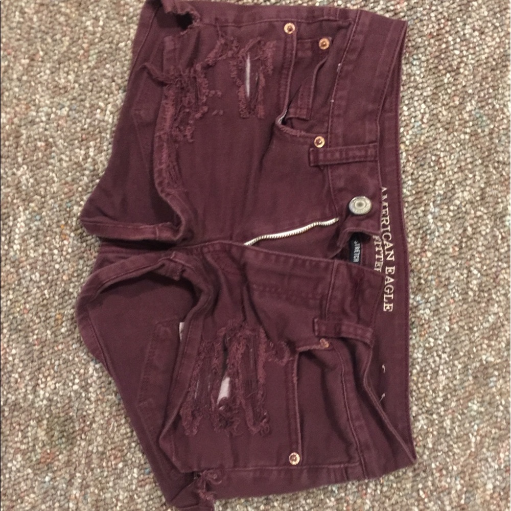 Maroon American Eagle denim shorts