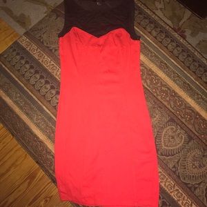 Red Bodycon Dress with black sheer top