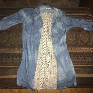 Blue button down with Lace back